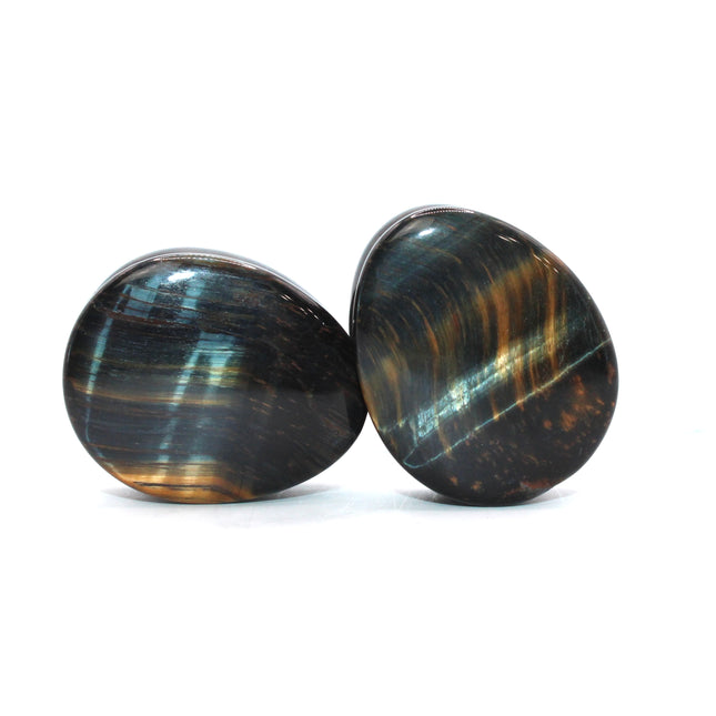 Blue Tiger Eye Tear Drop Double Flare Plugs Pair - EC Plugs