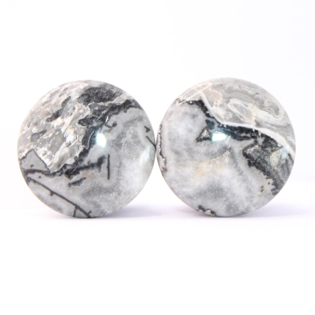 Wave Jasper Single Flared Plugs Pair - Gray and White Marbled Gauges