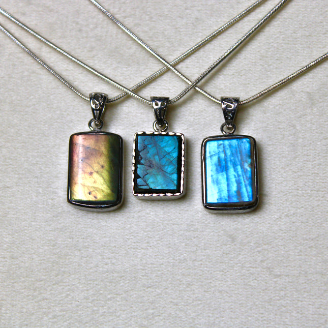 Labradorite Pendant in Sterling Silver 925 – High Shine Faceted Stone Necklace, Genuine Silver Stamped Setting, You Pick Your Exact Pendant Chain Included
