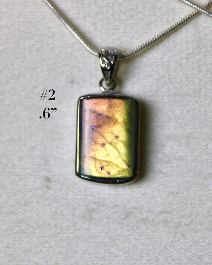 Labradorite Pendant in Sterling Silver 925 – High Shine Faceted Stone Necklace, Genuine Silver Stamped Setting, You Pick Your Exact Pendant Chain Included