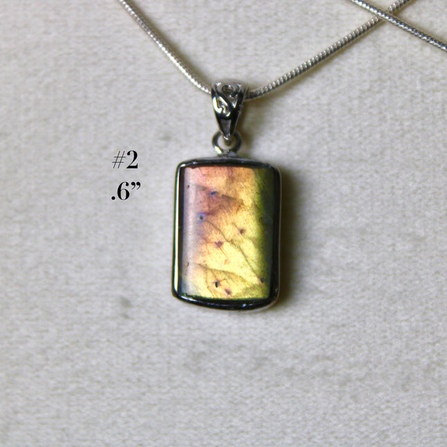 Labradorite Pendant in Sterling Silver 925 – High Shine Faceted Stone Necklace, Genuine Silver Stamped Setting, You Pick Your Exact Pendant Chain Included