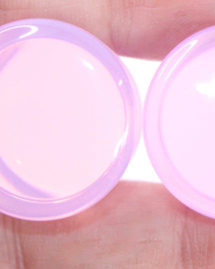 Pink Opalite Plugs – Single Flare Crystal Gauges with O-Rings (Pair), Soft Pink 3mm-20mm