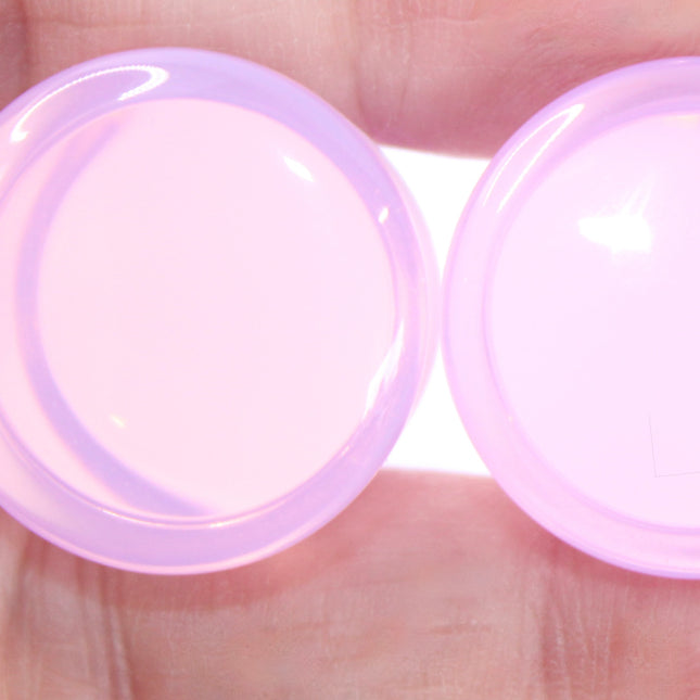 Pink Opalite Plugs – Single Flare Crystal Gauges with O-Rings (Pair), Soft Pink 3mm-20mm