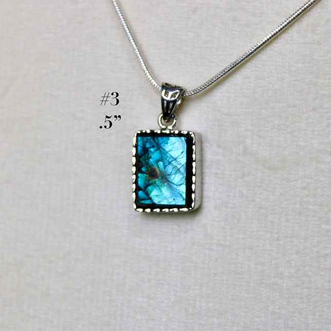 Labradorite Pendant in Sterling Silver 925 – High Shine Faceted Stone Necklace, Genuine Silver Stamped Setting, You Pick Your Exact Pendant Chain Included