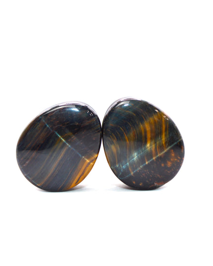 Blue Tiger Eye Tear Drop Double Flare Plugs Pair