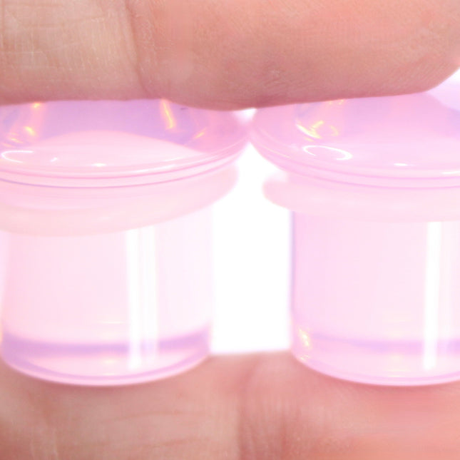 Pink Opalite Plugs – Single Flare Crystal Gauges with O-Rings (Pair), Soft Pink 3mm-20mm
