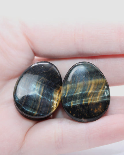 Blue Tiger Eye Tear Drop Double Flare Plugs Pair