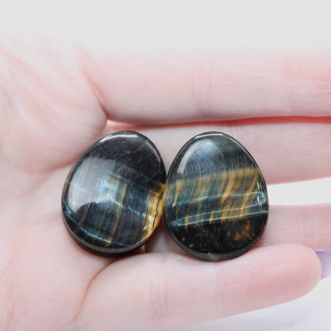 Blue Tiger Eye Tear Drop Double Flare Plugs Pair - EC Plugs