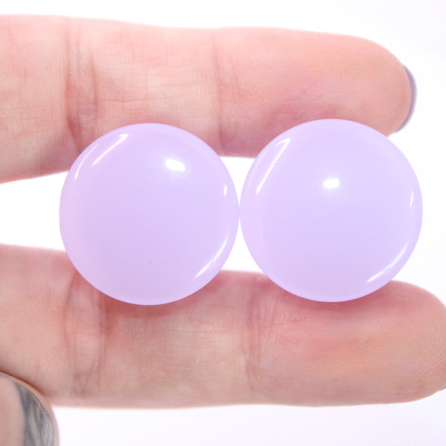 Violet Opalite Plugs – Single Flare Crystal Gauges with O-Rings (Pair), Lavender Glassy Look