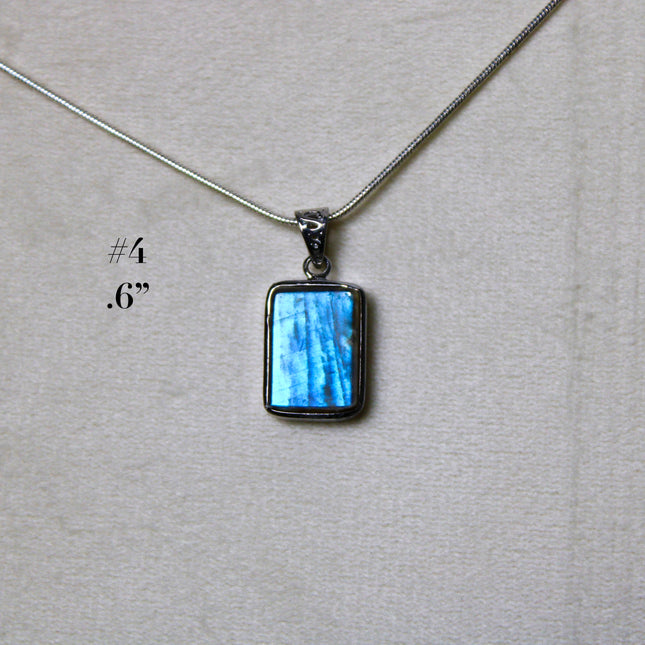 Labradorite Pendant in Sterling Silver 925 – High Shine Faceted Stone Necklace, Genuine Silver Stamped Setting, You Pick Your Exact Pendant Chain Included
