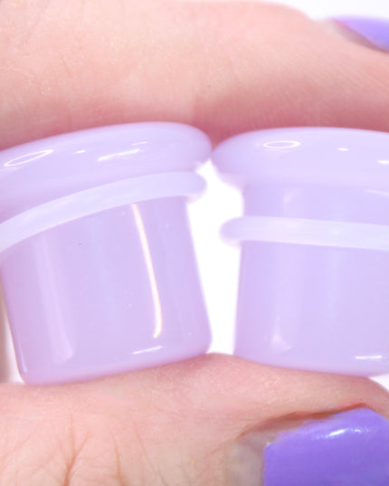 Violet Opalite Plugs – Single Flare Crystal Gauges with O-Rings (Pair), Lavender Glassy Look