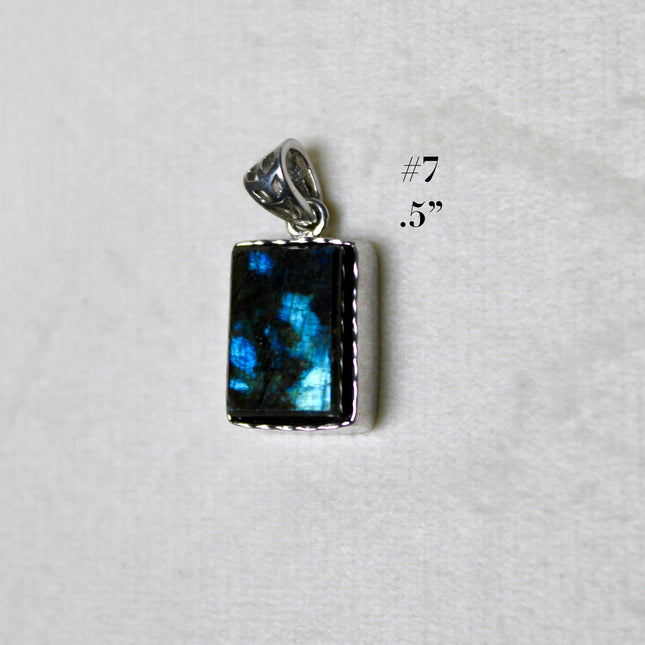 Labradorite Pendant in Sterling Silver 925 – High Shine Faceted Stone Necklace, Genuine Silver Stamped Setting, You Pick Your Exact Pendant Chain Included