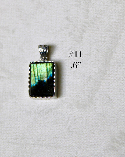 Labradorite Pendant in Sterling Silver 925 – High Shine Faceted Stone Necklace, Genuine Silver Stamped Setting, You Pick Your Exact Pendant Chain Included