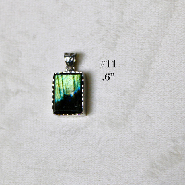 Labradorite Pendant in Sterling Silver 925 – High Shine Faceted Stone Necklace, Genuine Silver Stamped Setting, You Pick Your Exact Pendant Chain Included