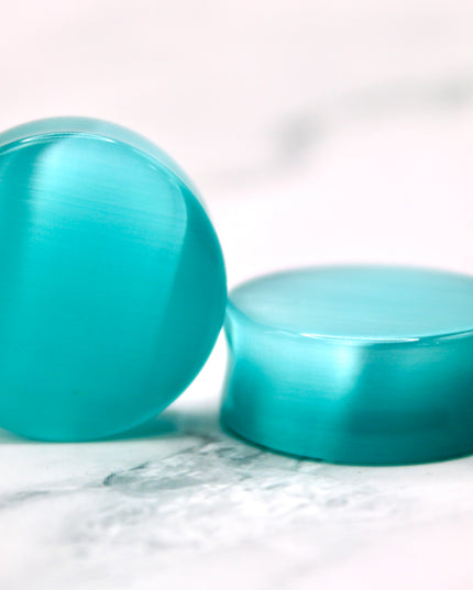 Blue Cat's Eye Glass Plugs Double Flare Pair - EC Plugs