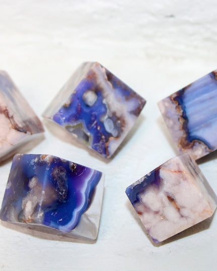 Blue and Purple Flower Agate Cubes – 1.5 Inch Polished Stone Cube Set, You Pick Unique Pastel Crystal Cubes