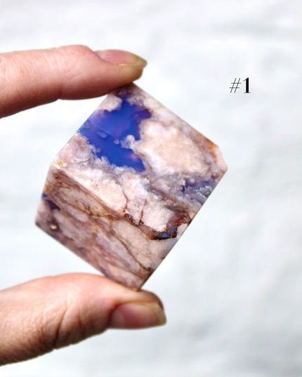 Blue and Purple Flower Agate Cubes – 1.5 Inch Polished Stone Cube Set, You Pick Unique Pastel Crystal Cubes