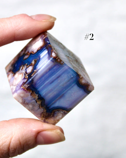 Blue and Purple Flower Agate Cubes – 1.5 Inch Polished Stone Cube Set, You Pick Unique Pastel Crystal Cubes