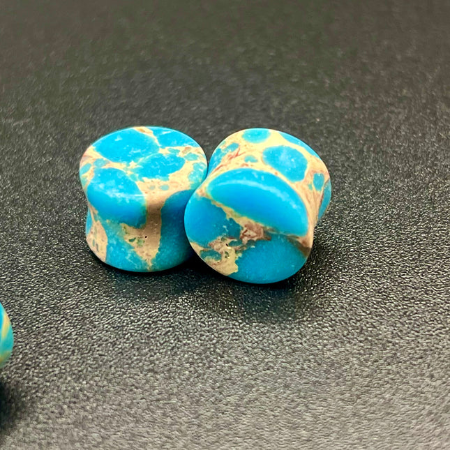 Light Blue Howlite Double Flare Plugs - EC Plugs