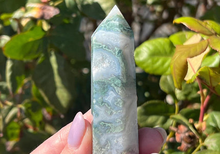 Moss Agate towers-windows into a tiny forest