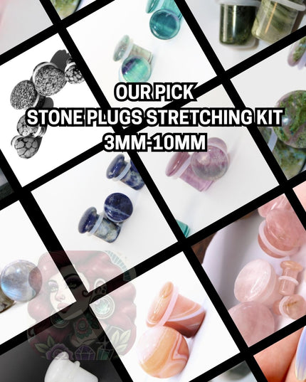Single Flare Stone Plug Stretching Assortment Sizes 3mm-10mm 6 Pairs of Random Single Flare Stone Plugs for Gauged Ears