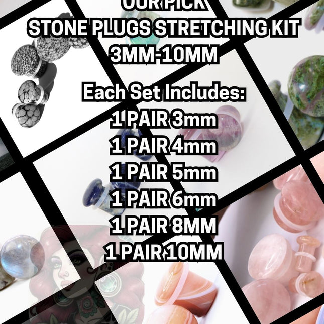 Single Flare Stone Plug Stretching Assortment Sizes 3mm-10mm 6 Pairs of Random Single Flare Stone Plugs for Gauged Ears