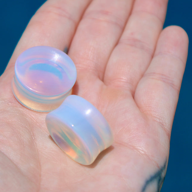 Opalite Double Flare Plugs PAIR - Iridescent Rainbow Gauges 3mm-57mm!