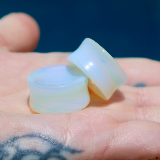 Opalite Double Flare Plugs PAIR - Iridescent Rainbow Gauges 3mm-57mm!