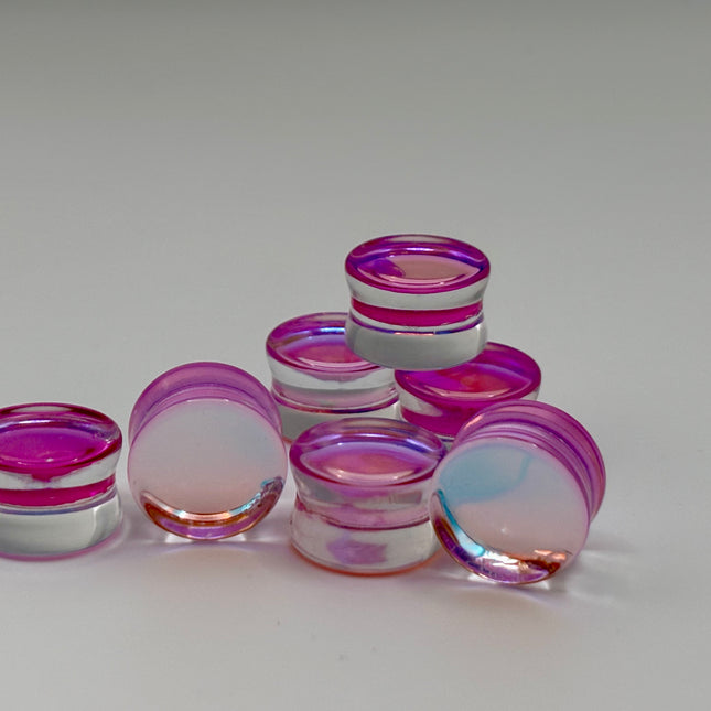 Pink Opalite Glass Double Flare Plugs - EC Plugs