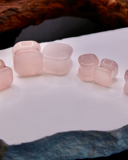 These Rose Quartz Square Stone Plugs combine the soft, loving energy of rose quartz with a bold geometric shape—offering both comfort and beauty for your everyday crystal jewelry.