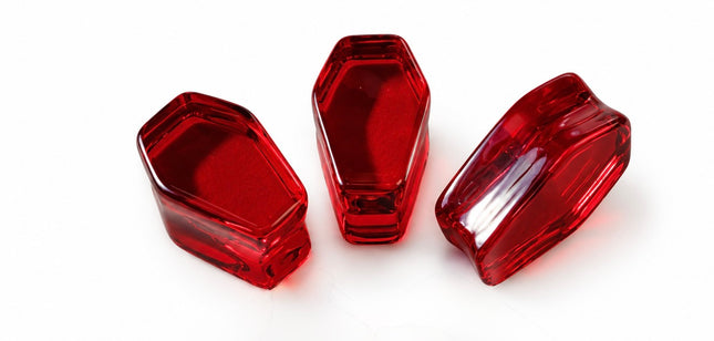 Red Glass Coffin Shaped Plugs – Gothic Glass Gauges for Stretched Ears