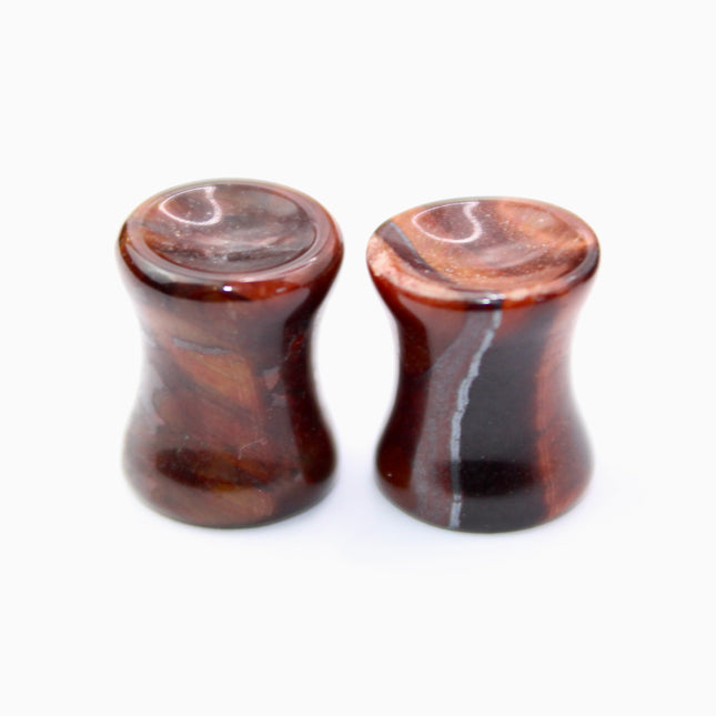 Red Tiger Eye Double Flare Stone Plugs Pair Red and Black