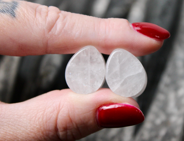 Clear Quartz Teardrop Plugs Pair - EC Plugs
