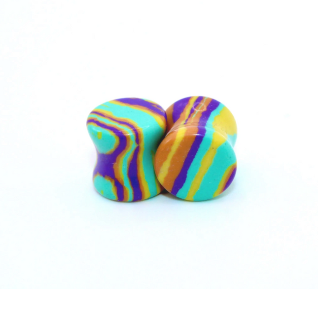 Calsilica Rainbow Tie Dye Double Flare Plugs - Rainbow Gauges 3mm-30mm