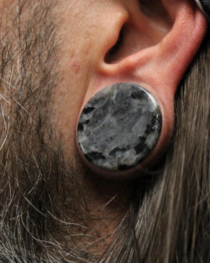 Black Labradorite Larvikite Stone Plugs Double Flare Pair - Moon Surface Gauge Black and Gray 3mm-25mm