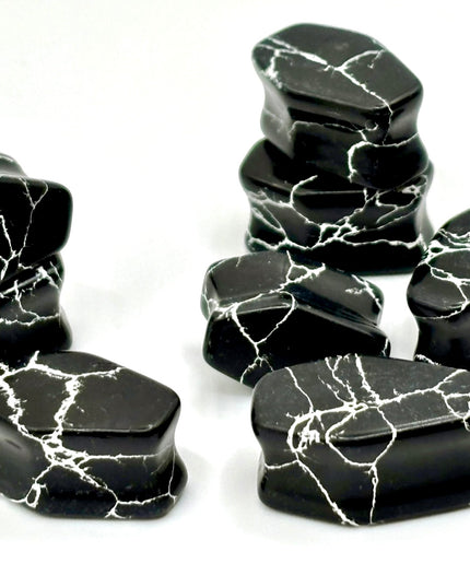 Zebra Marble Coffin Plugs - Halloween Double Flare Stone Gauges Pair 8mm-20mm