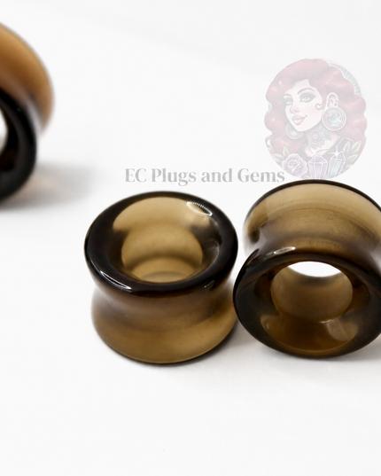 Brown Smoky Glass Tunnel Plugs – Double Flare Eyelet Gauges (Pair), Translucent Brown