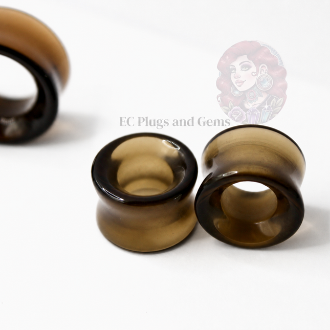 Brown Smoky Glass Tunnel Plugs – Double Flare Eyelet Gauges (Pair), Translucent Brown