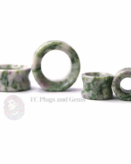 Peace Jade Tunnel Plugs - Soft Green and Lavender Marbled Stone Eyelet Gauges 6mm-25mm