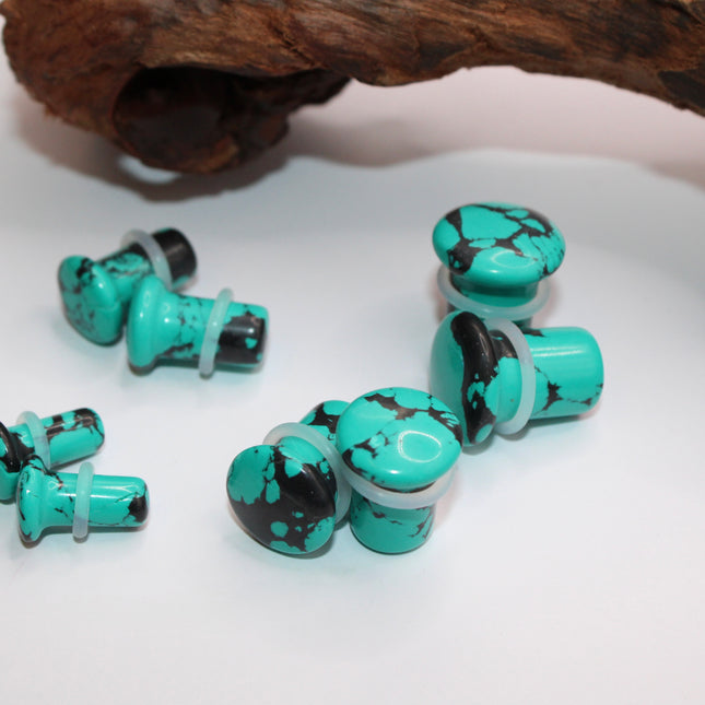 Turquoise howlite single flare plugs
