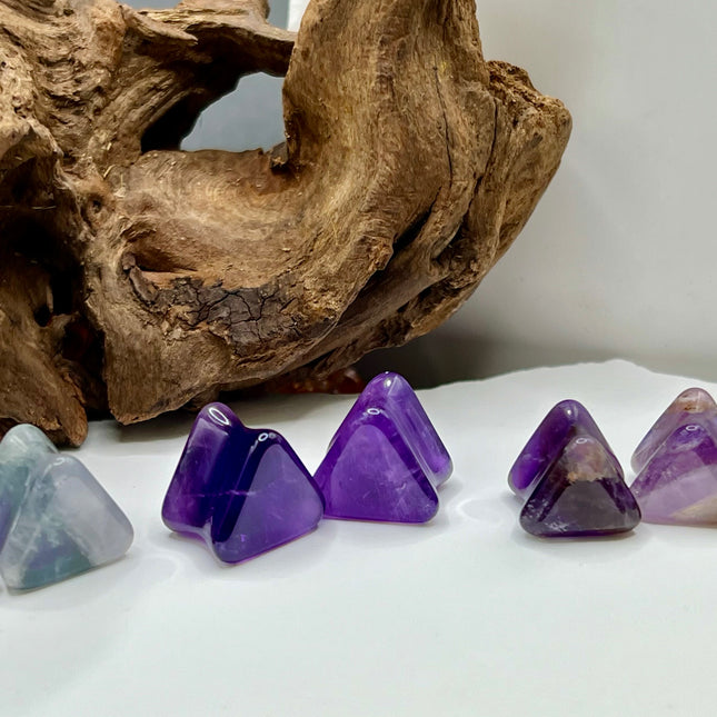 Amethyst Stone Triangle Plugs Double Flare Purple Pair of Gauges 5mm-12mm