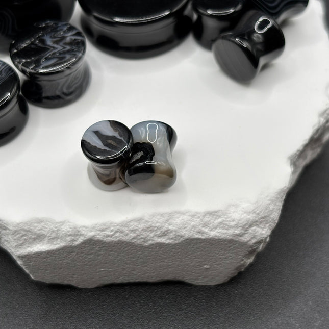 Black Line Agate Plugs - EC Plugs