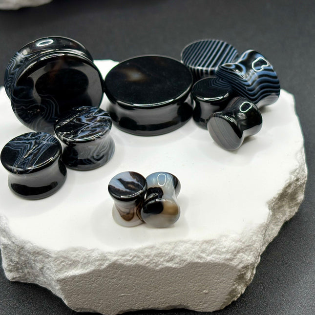 Black Line Agate Plugs - EC Plugs