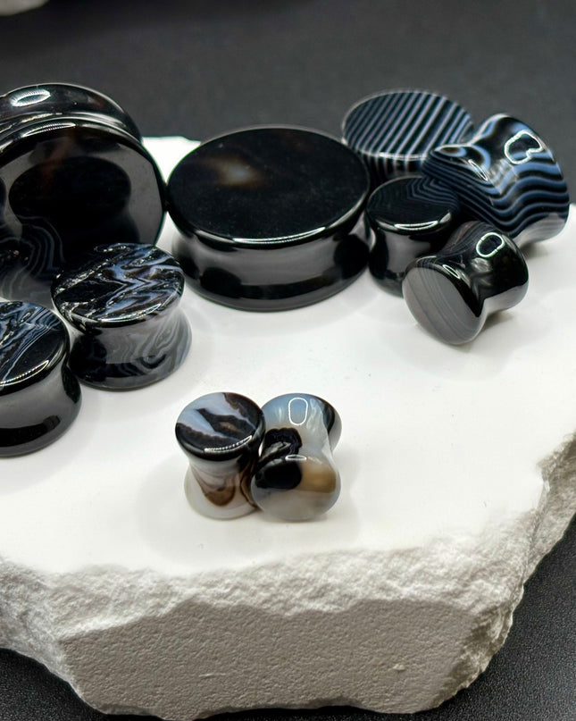 Black Line Agate Plugs - EC Plugs