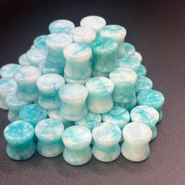 Pair of Beautifully Unique Blue Line Agate Gauges