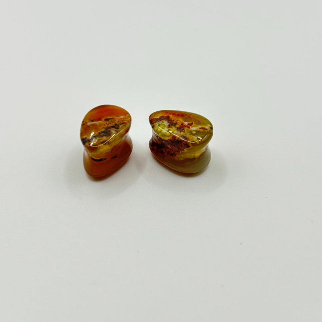 Carnelian Agate Stone Tear Drop Double Flare Plugs - Red and Orange Gauges 6mm-14mm