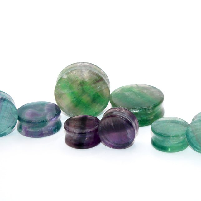 Rainbow Fluorite Double Flare Stone Plugs – Natural Crystal Gauges Pair