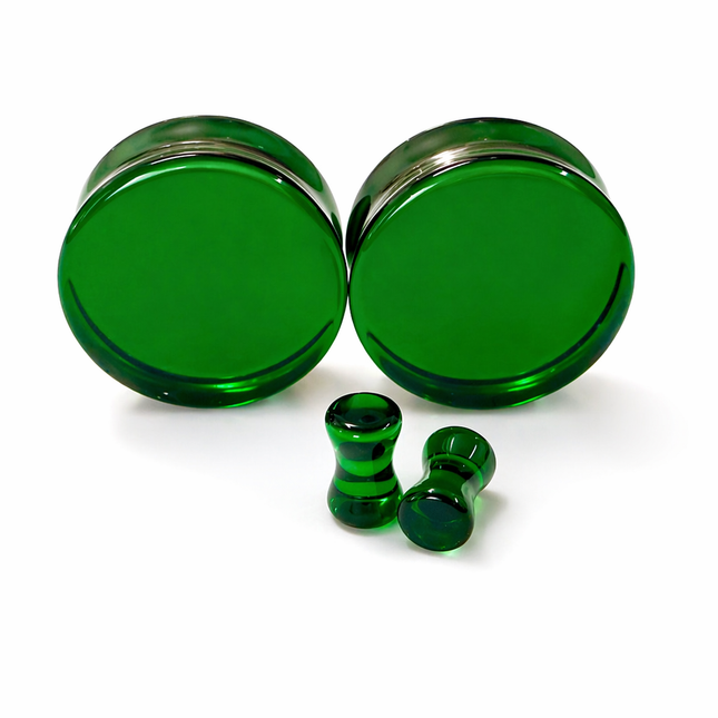 Emerald Green Glass Double Flare Plugs/Gauges for Stretched Ears