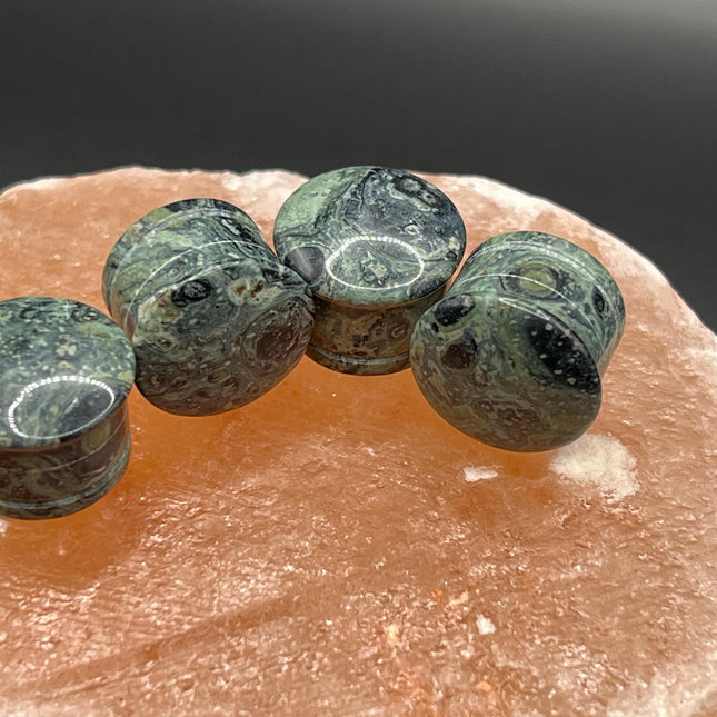 Green Eye Jasper Plugs - Gauges Single Flare