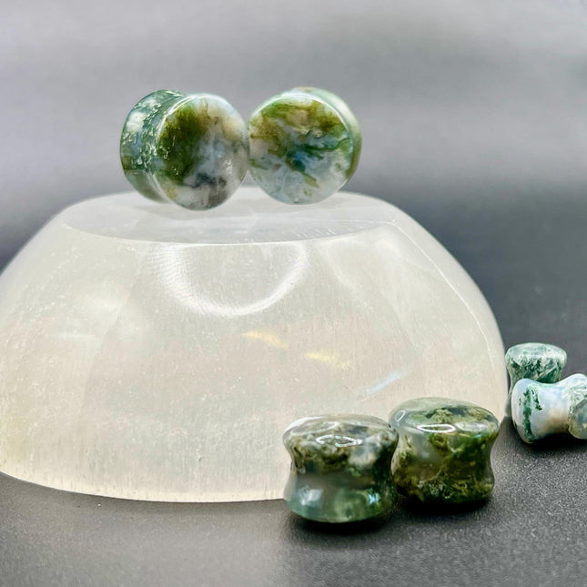 Moss Agate Plugs - "A" Grade